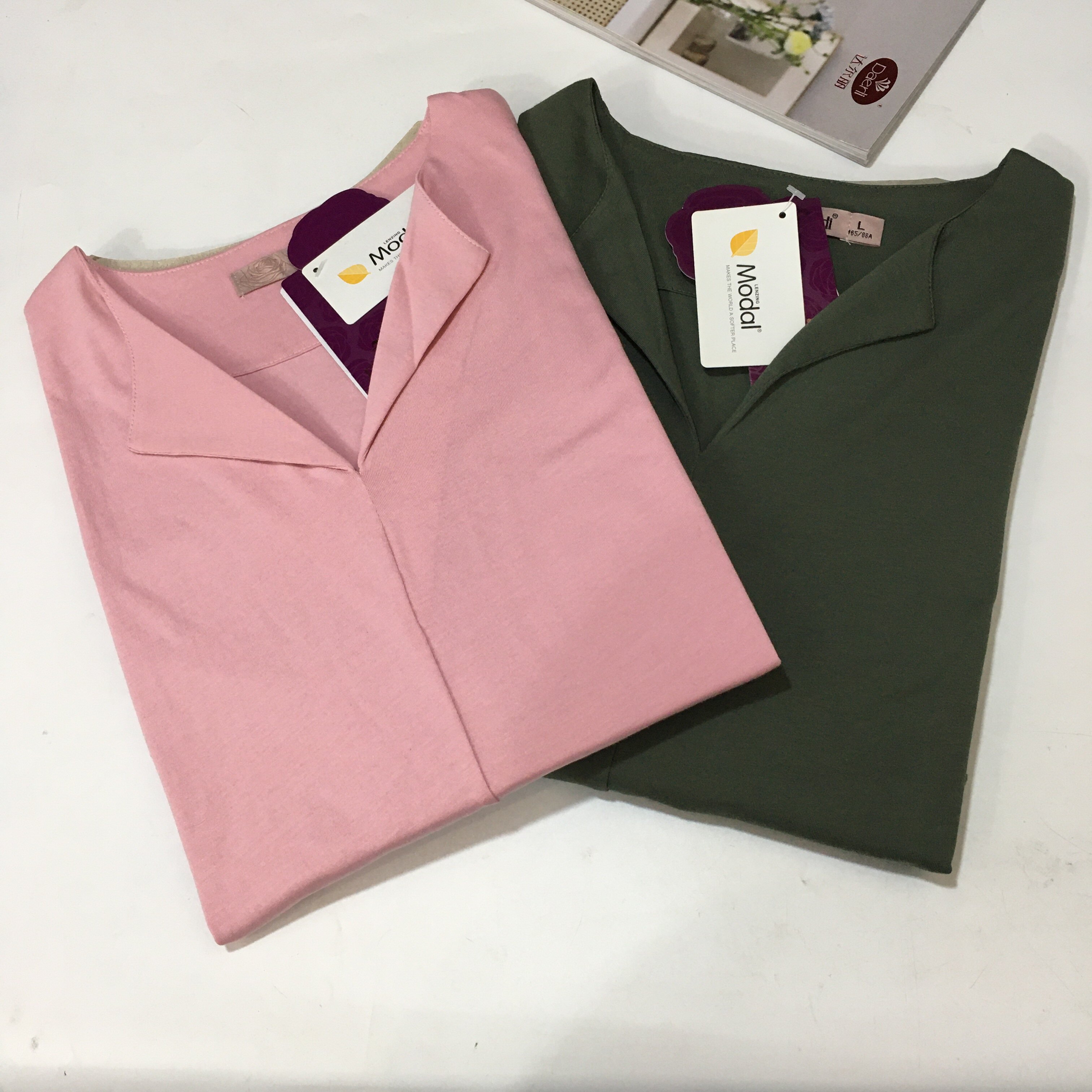 达尔丽夏季女士新品莫代尔双色套头纯色睡衣家居服882406