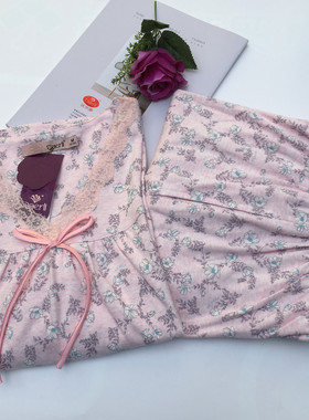 达尔丽品牌新款女士春秋长袖长裤厚韩版针织纯棉碎花睡衣套875180