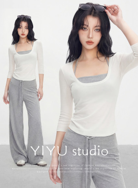 【伊予YiYu】韩系辣妹穿搭针织上衣内搭背心吊带阔腿裤显瘦套装女