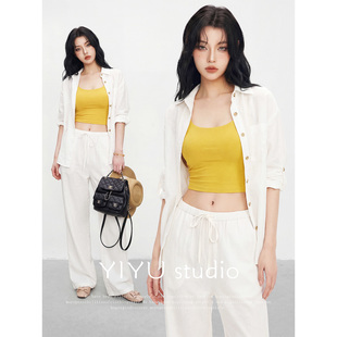 基础吊带宽松系带休闲长裤 修身 宽松白色衬衫 辣妹套装 伊予YiYu