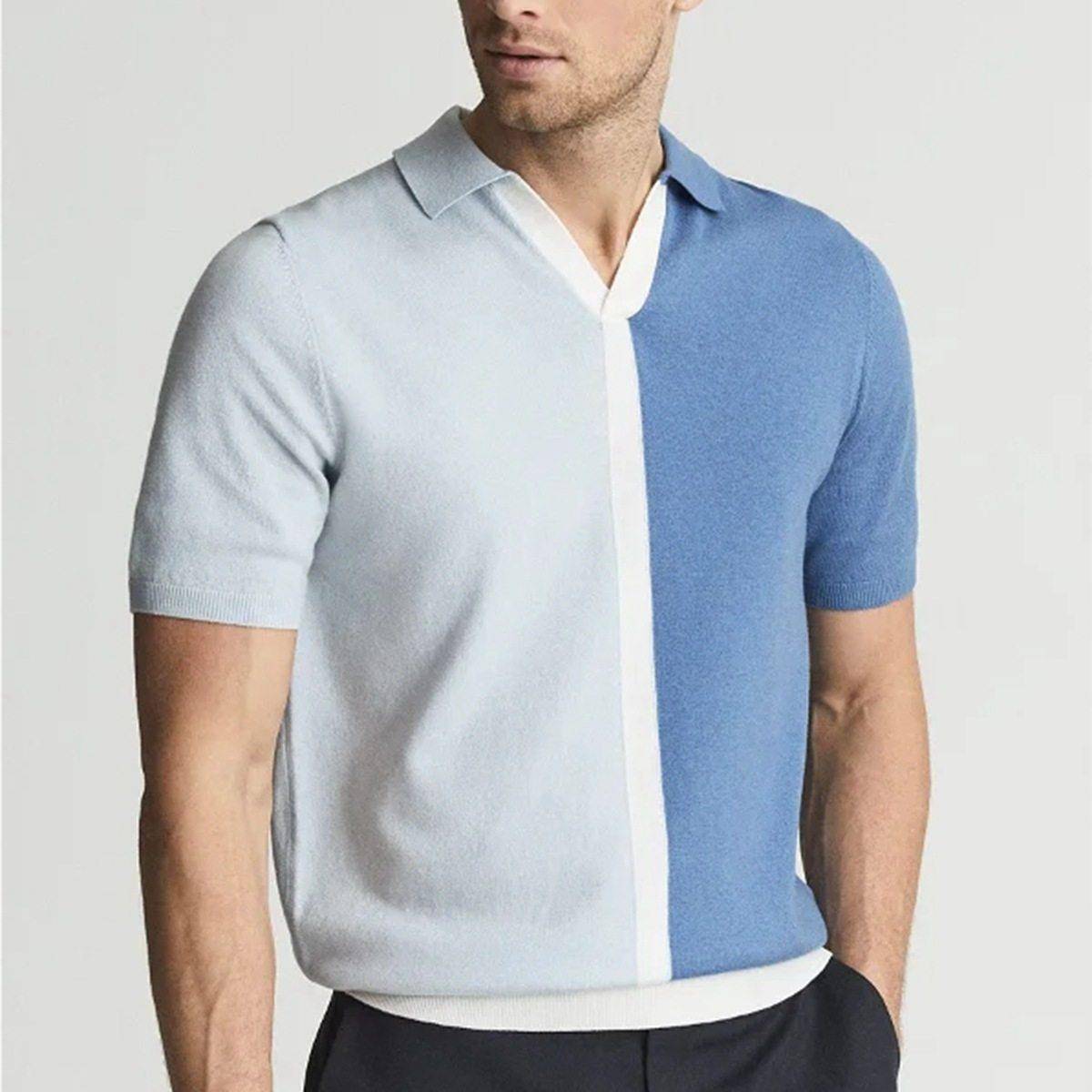 欧美男装2025翻领撞色针织Polo衫短袖休闲套头上衣Men's T-Shirt