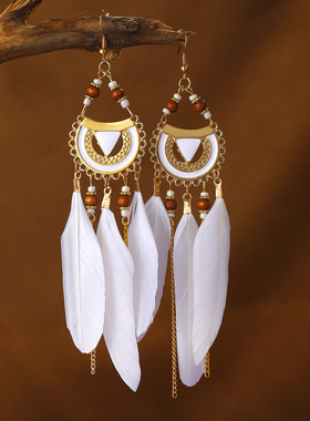 feather earrings ethnic style jewelry tassel earring羽毛耳环