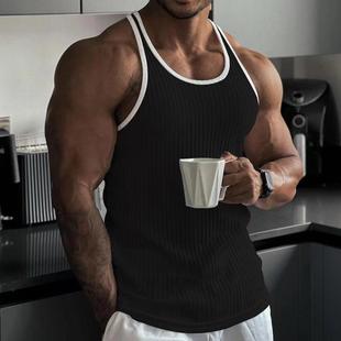 背心男士 针织条纹健身运动修身 工字T恤Men 新款 2025夏季