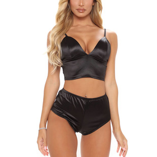 Sleeveless Bra + Shorts 2pc Pajamas Sets Red Black Pink Blue