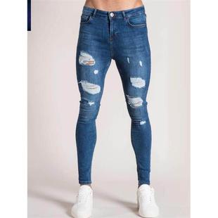 破洞牛仔裤 男个性 水洗做旧长裤 Men 小脚裤 2025夏季 欧美修身 pAnTS