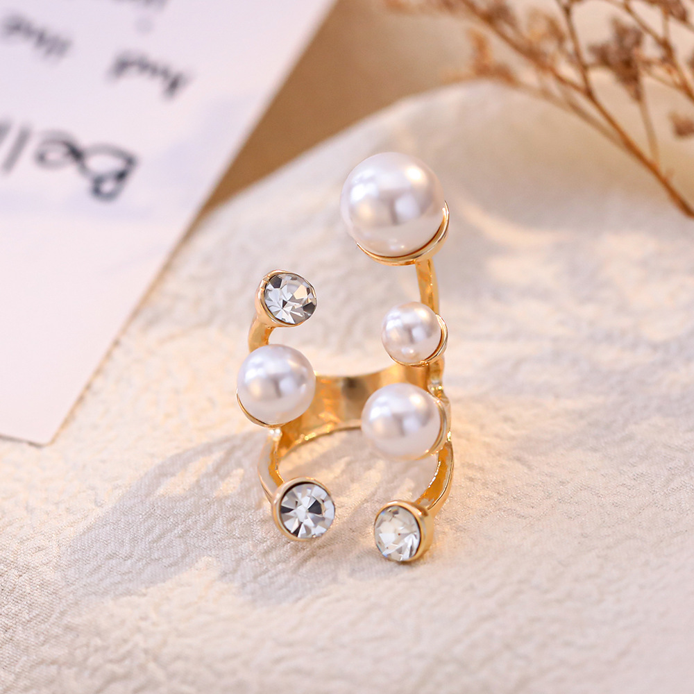 hyperbole large pearl opening rings index finger ring female