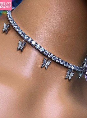 Rhinestone butterfly pendant necklace female hip-hop jewelry