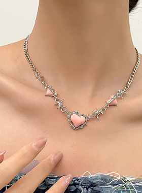 Women's Love Necklace Sweet Pink Clavicular chain 爱心项链女