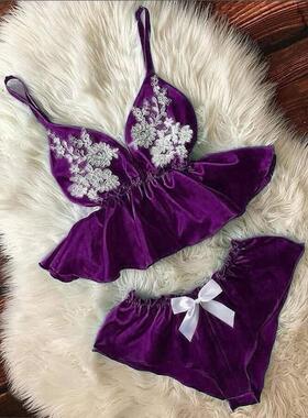 2022 Ladies Sling Sleeping Loose Lace Two Piece Homewear睡衣