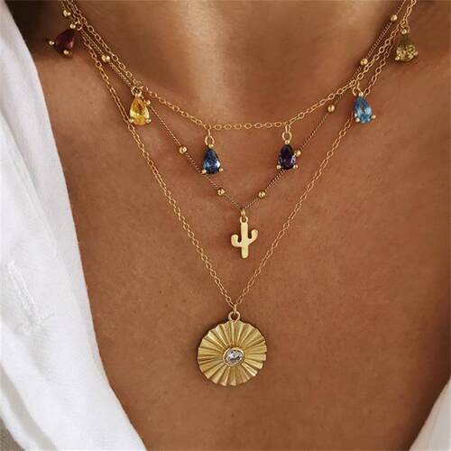 cross-border jewelry 3-layer geometric necklace female项饰女