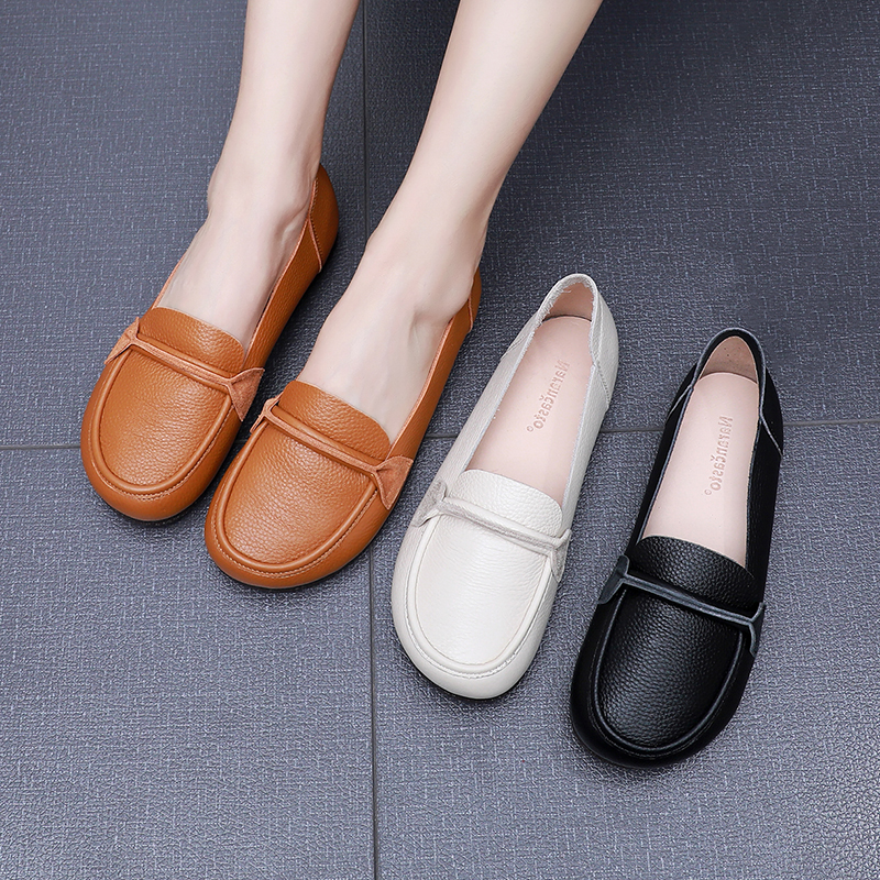 中老年平底真皮妈妈鞋乐福鞋透气