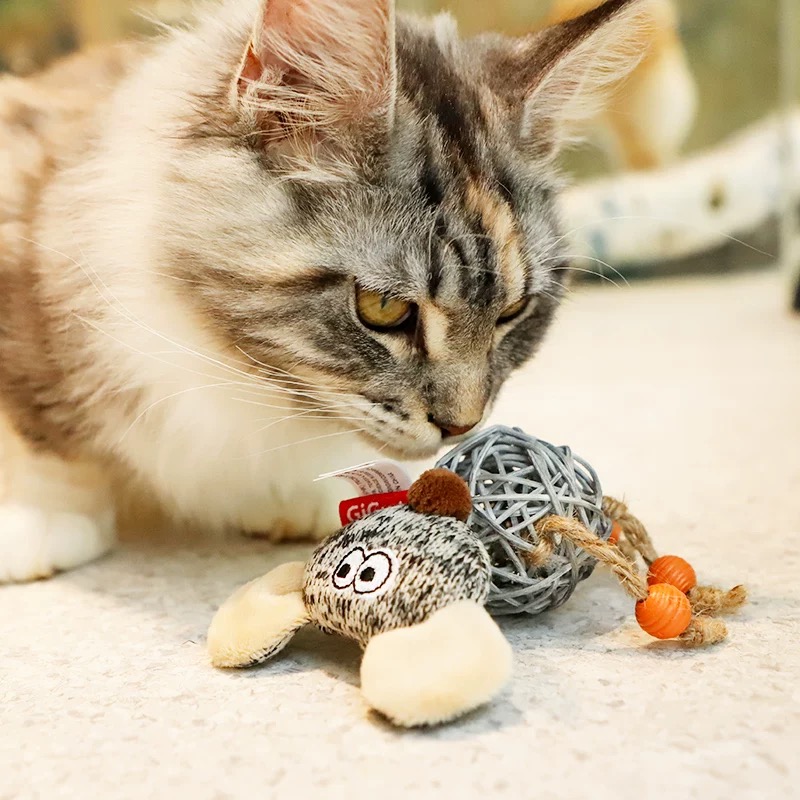 宠物玩具磨牙磨爪仿真羽毛发声