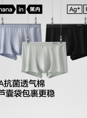 蕉内银皮300S男士平角内裤纯棉透气裆抗菌亲肤四角短裤衩大码男生