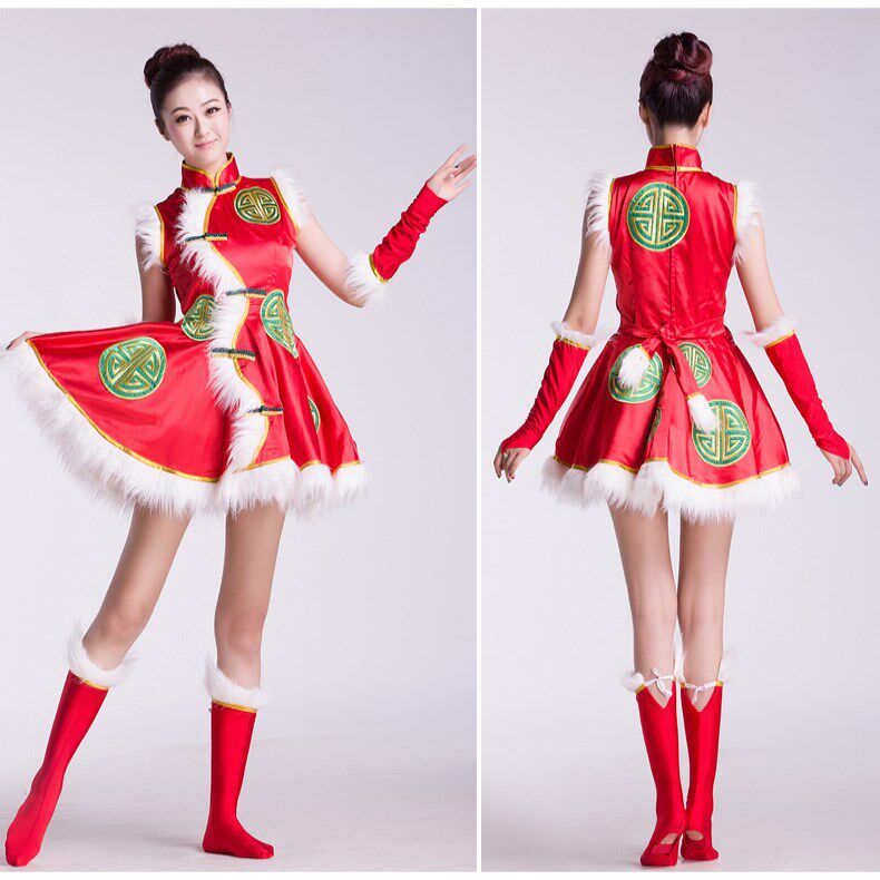 秧歌服女民族喜庆扇子舞蹈服装演出服公司年会广场舞腰鼓套装红色