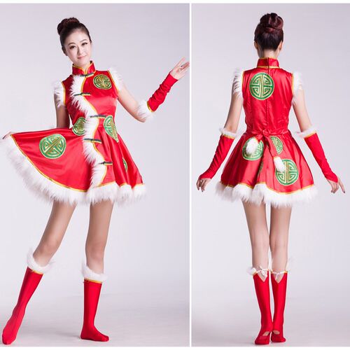 秧歌服女民族喜庆扇子舞蹈服装演出服公司年会广场舞腰鼓套装红色