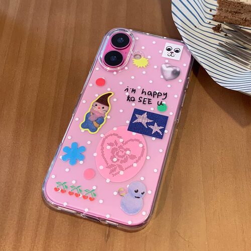 PANLINGWAN原创波点多巴胺黑边手机壳透明适用于苹果16/17PM华为