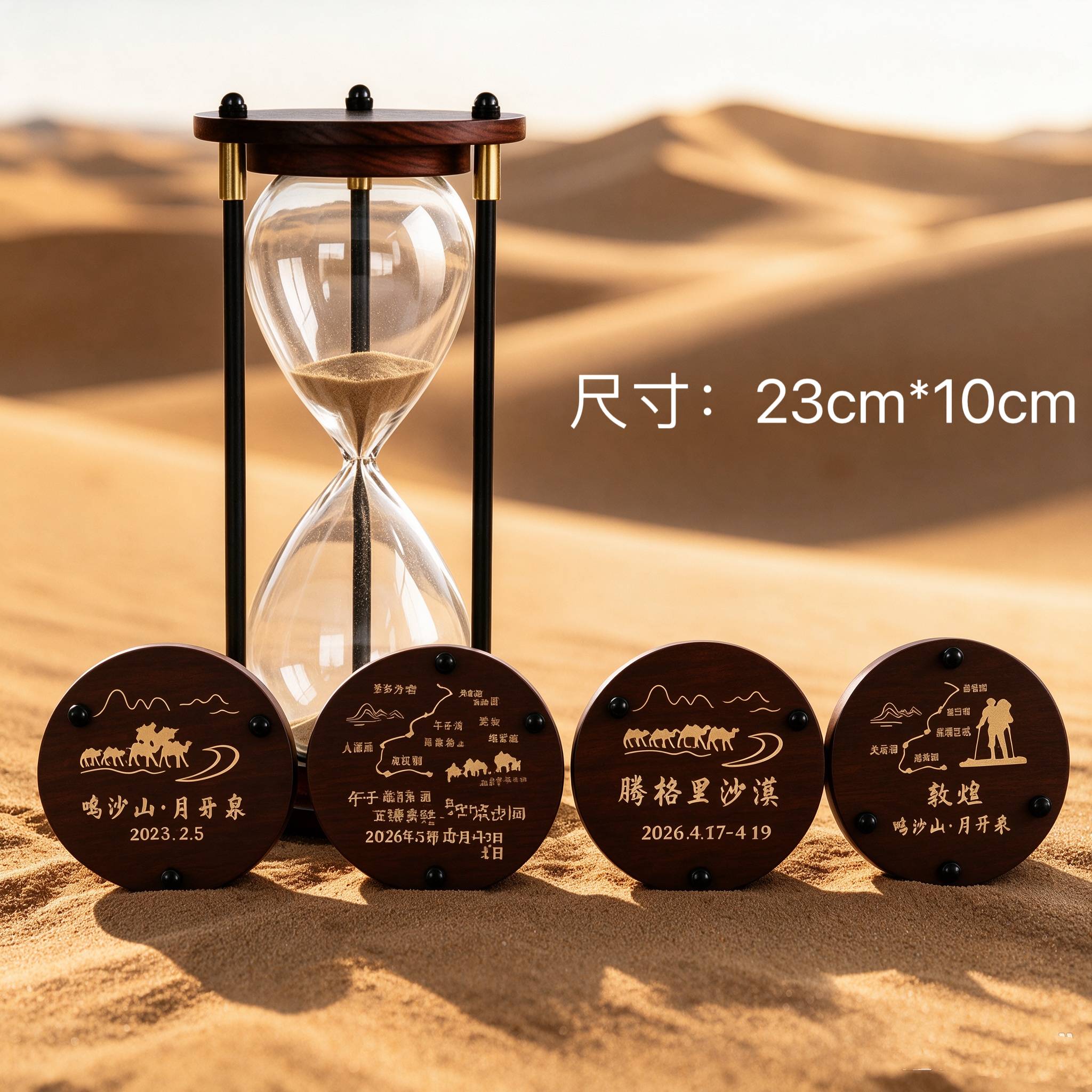 敦煌鸣沙山月牙泉可以自己装沙的自制沙漏空瓶刻字腾格里旅游纪念