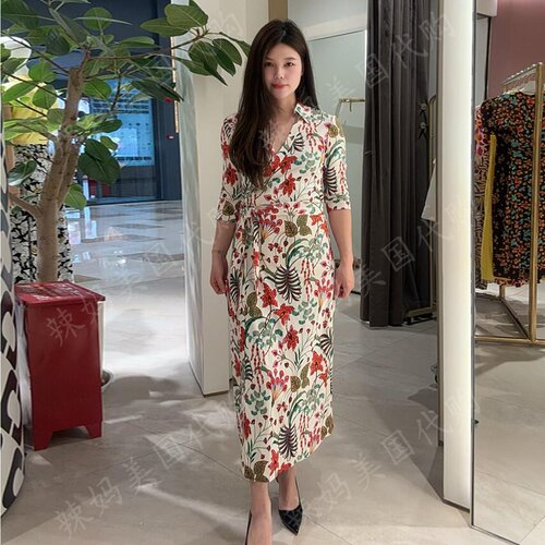 DVF春夏桑蚕丝藤蔓裹身连衣裙