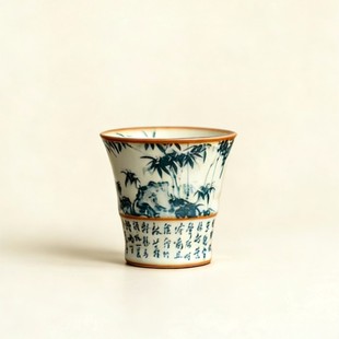 仿宋汝窑定风波竹影茶杯家用品茗杯陶瓷单杯防烫主人杯功夫茶具