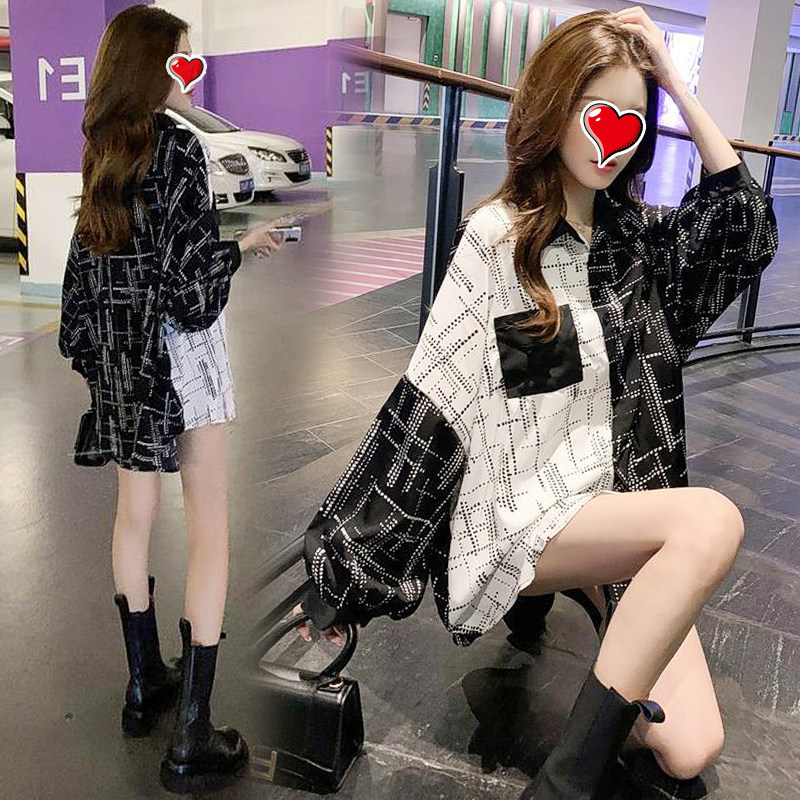 임부복 셔츠 가을 나들이 패셔너블한 상의 자켓 인터넷 연예인 정장 얇은 셔츠 활용도 높은 중기장 밑단 셔츠