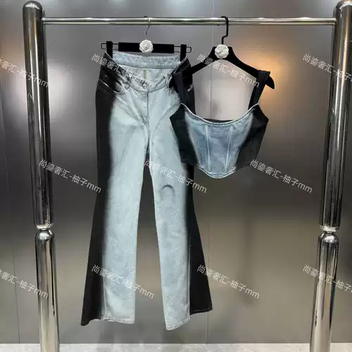 Джинсы, брендовый корсет, градиент, свободный прямой крой, эффект подтяжки, европейский стиль
