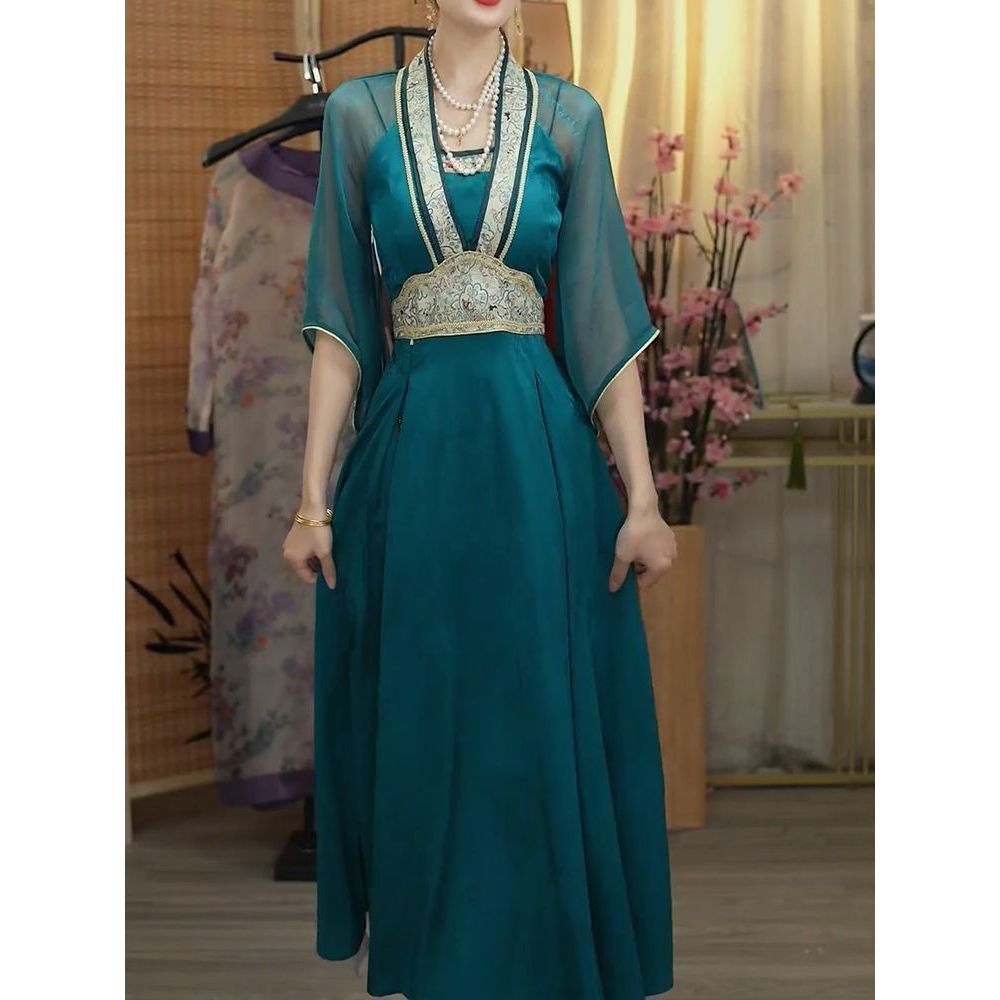 中式国风改良气质汉服连衣裙女2025夏季新款收腰显瘦复古旗袍长裙