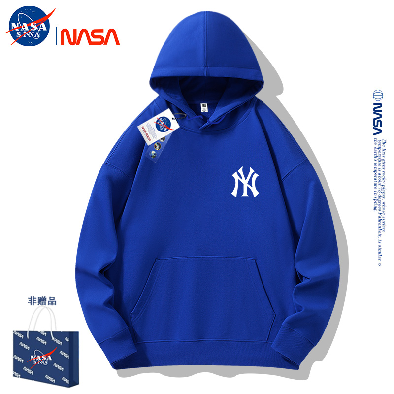 NASA连帽卫衣男女同款NY重磅美式帽衫宽松大码春秋薄款情侣外套潮