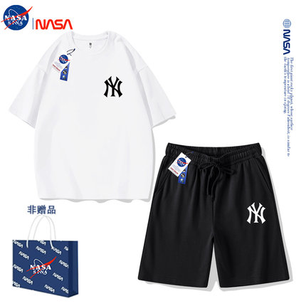 NASA联名夏季一套短袖套装男2025新款夏装t恤休闲运动短裤五分裤