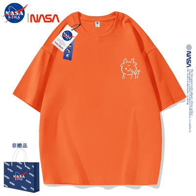 NASA联名款短袖T恤男女潮牌宽松纯棉美式重磅体恤新款夏季情侣装