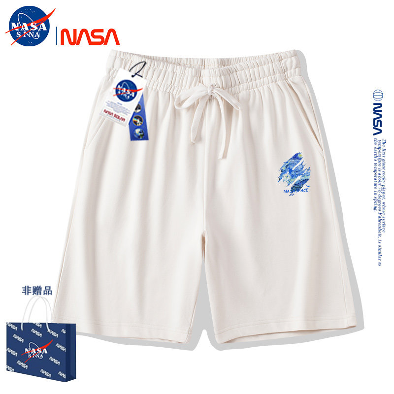 NASA联名夏季白色抽绳休闲短裤男美式高街宽松运动百搭五分裤透气