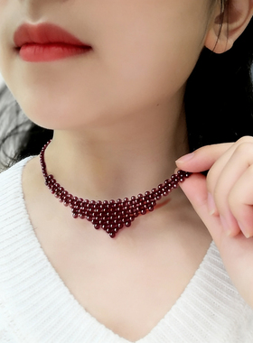 石榴石遮甲状腺疤痕项链 遮挡脖子饰品疤痕神器锁骨链不过敏