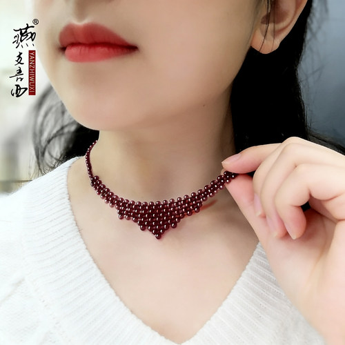 石榴石遮甲状腺疤痕项链 遮挡脖子饰品疤痕神器锁骨链不过敏