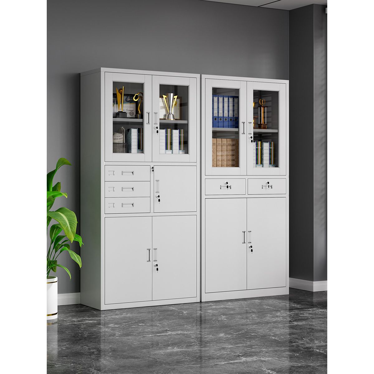 钢制办公室铁皮文件柜财务资料档案柜带锁凭证柜抽屉矮柜储物柜子