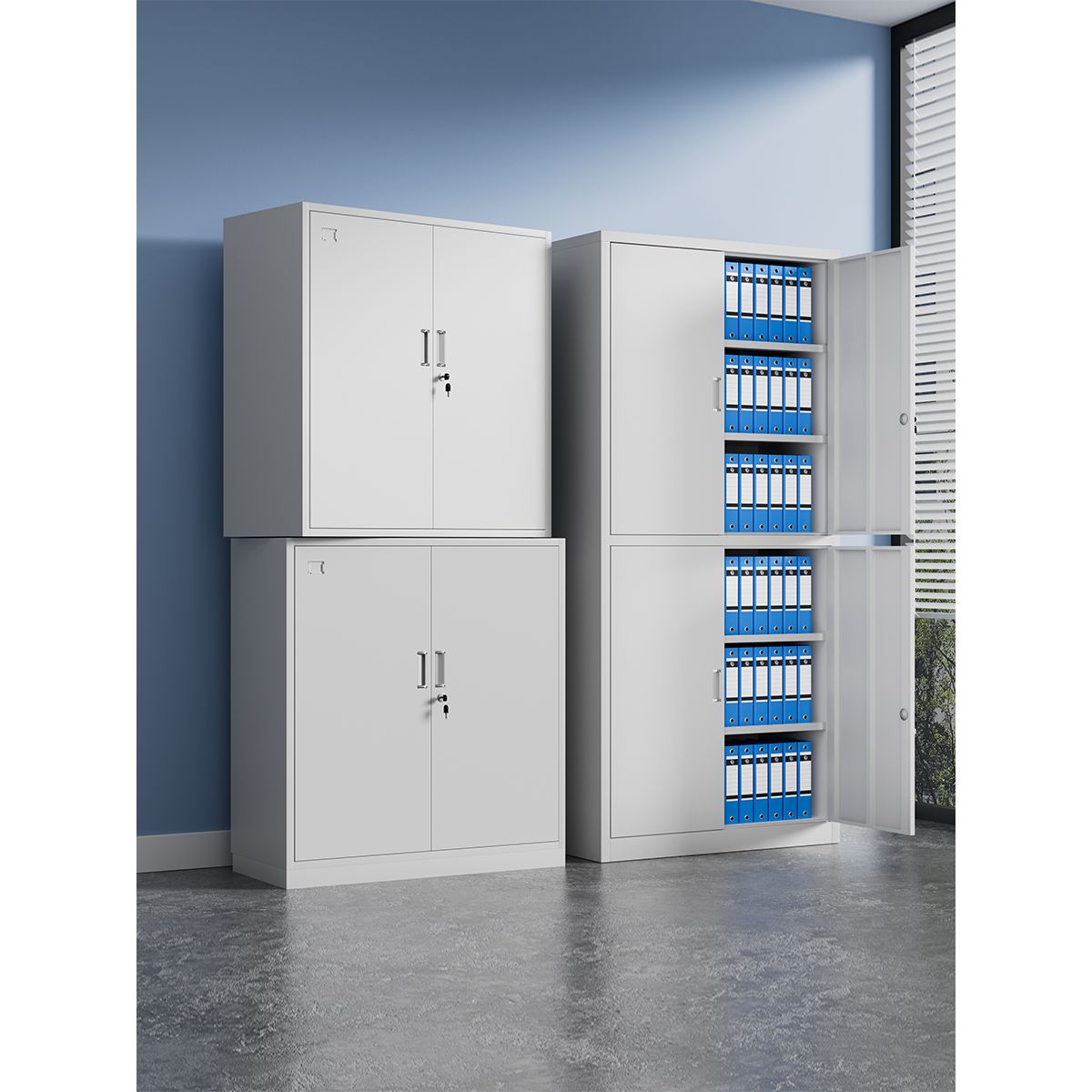 通双节文件柜财务办公室铁皮档案合同凭证柜分体多层落地储物书柜