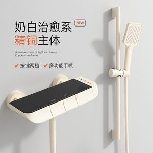 奶白色枪灰无顶喷简易花洒套装