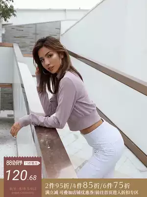 ARIA spring and autumn short umbilical long-sleeved sweatpants thick cotton T women's crew neck casual pullover fitness yoga jacket