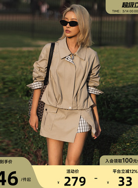 Aria Leisure运动休闲外套女春季新款短款夹克辣妹套装防走光短裙