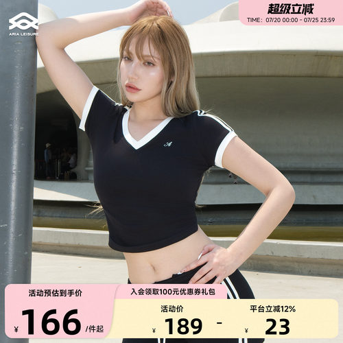 Aria Leisure 美式运动休闲上衣女夏季新款短袖T恤修身收腰显瘦