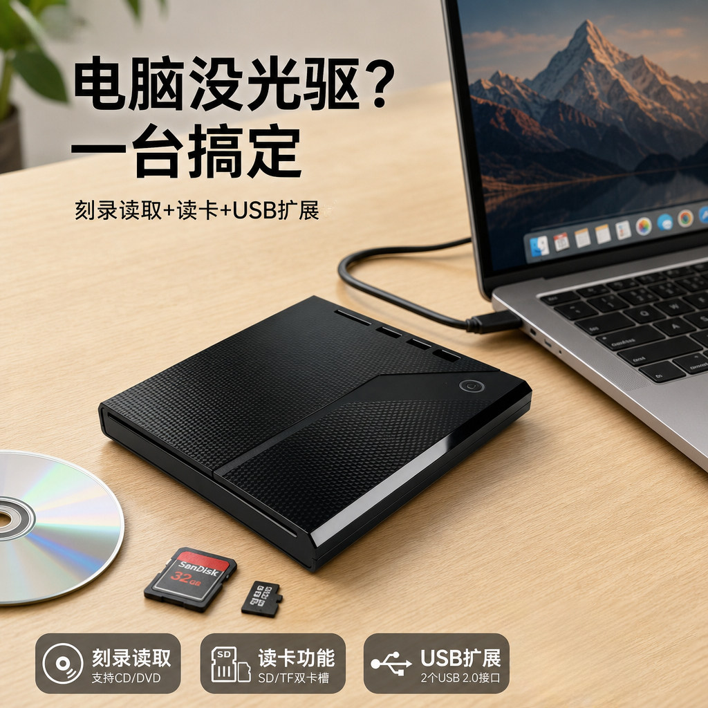 吸入式外置光驱DVD/CD刻录机多功能扩展坞笔记本电脑USB读卡一体