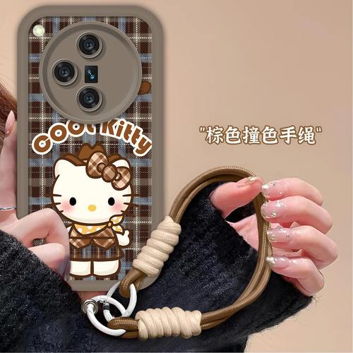 格纹凯蒂猫适用于OPPO Findx7手机壳Findx7Ultra全包PHY110磨砂可爱KT猫防摔软壳高级感保护套PHZ110创意新款