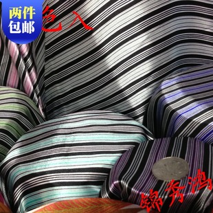 印花仿真丝色丁布料面料 服装布料手工DIY织锦缎条纹布  丝绸布料