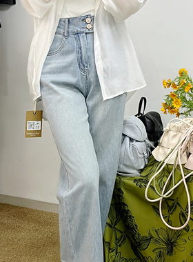 NN | 2025新款百搭高腰显瘦气质阔腿牛仔裤女夏薄款宽松直筒裤