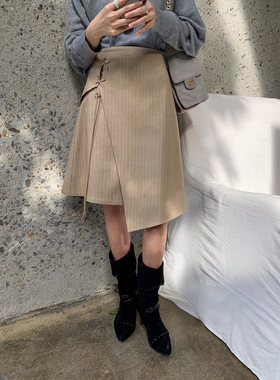 NN | 26年早春韩版通勤百搭气质设计感绑带高腰不规则下摆半身裙