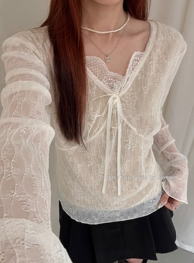 NN | 26年早春韩系时尚个性温柔气质甜欲纯辣视觉感蕾丝拼接小衫