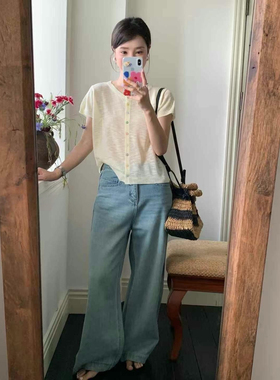 NN | 2025新款针织开衫女夏薄款上衣短袖纯色百搭韩系彩色扣子