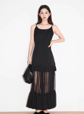 NN | 高级感重工网纱拼接吊带连衣裙女2025夏季显瘦遮肉气质长裙