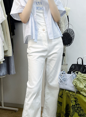 NN | 2025夏新款纯色中高腰显瘦裤子小个子女白色牛仔裤休闲裤