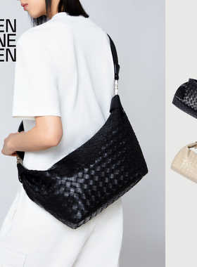 TEN ONE TEN 田文田一包三用手提斜挎单肩腋下白色编织电脑饺子包