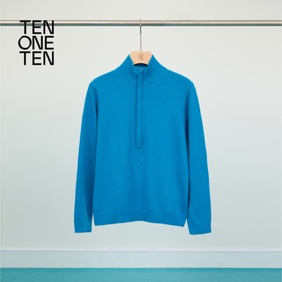 TEN ONE TEN 蓝色拉链高领打底衫时尚百搭