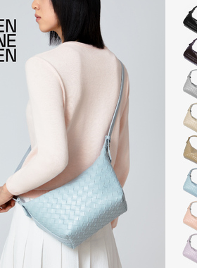 TEN ONE TEN 一包三用手提斜挎单肩腋下编织鼠尾草绿色hobo饺子